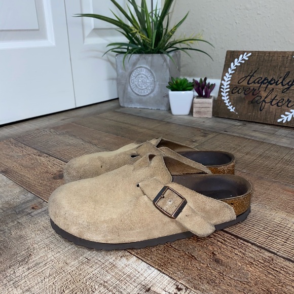 Birkenstock Shoes - Birkenstock Boston Taupe Suede Mules Clogs Slides
